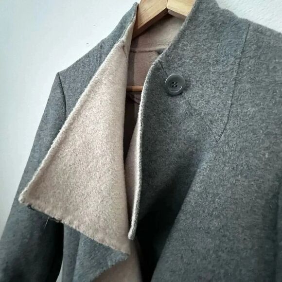 LAUNDRY BY SHELLI SEGAL | Wool Blend Wrap Trench Coat Gray Nude Belt | Small - Picture 8 of 10